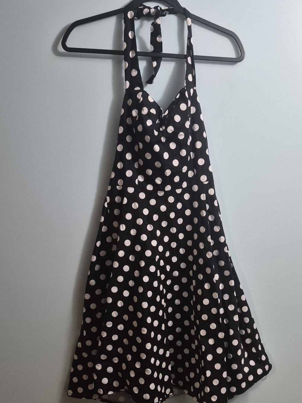 Black and White Polka Dot Halter Dress - Picture 2 of 6